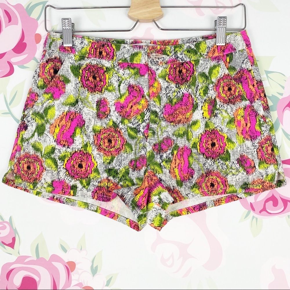 Zara Floral Print Neon High Rise Shorts S
